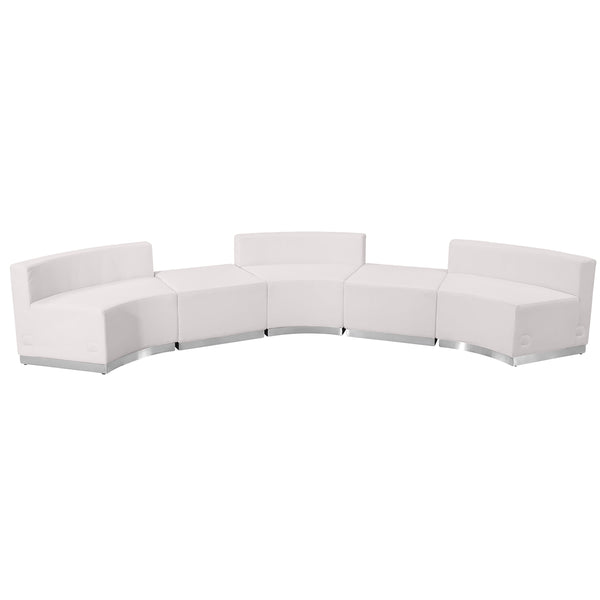 Melrose White |#| 5 PC White LeatherSoft Modular Reception Configuration w/Taut Back &Seat