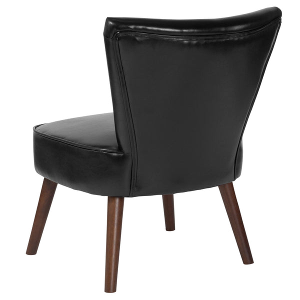 Black LeatherSoft |#| Black LeatherSoft Retro Chair with Triangular Shaped Back and Tapered Wood Legs