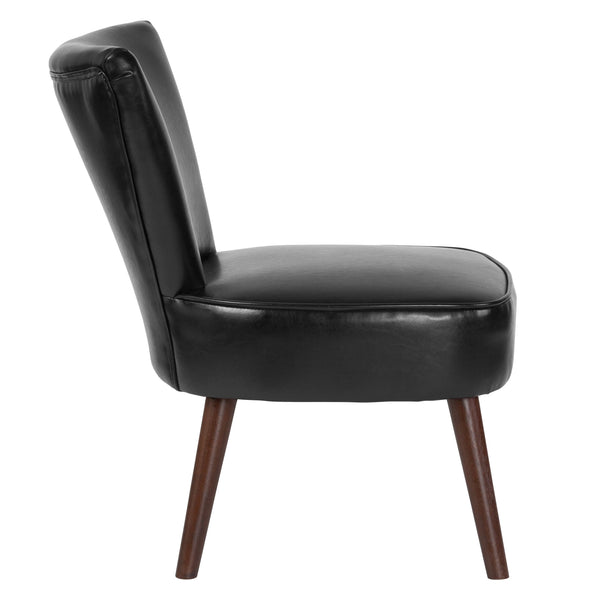 Black LeatherSoft |#| Black LeatherSoft Retro Chair with Triangular Shaped Back and Tapered Wood Legs