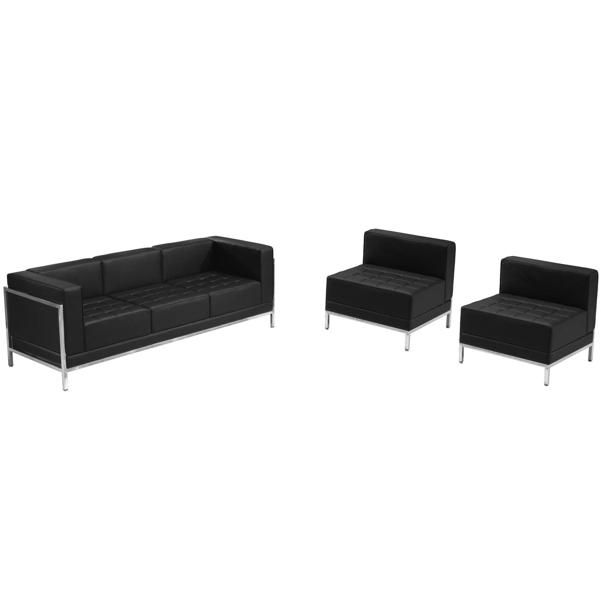 Black |#| Black LeatherSoft Modular Sofa & Chair Set with Taut Back and Seat