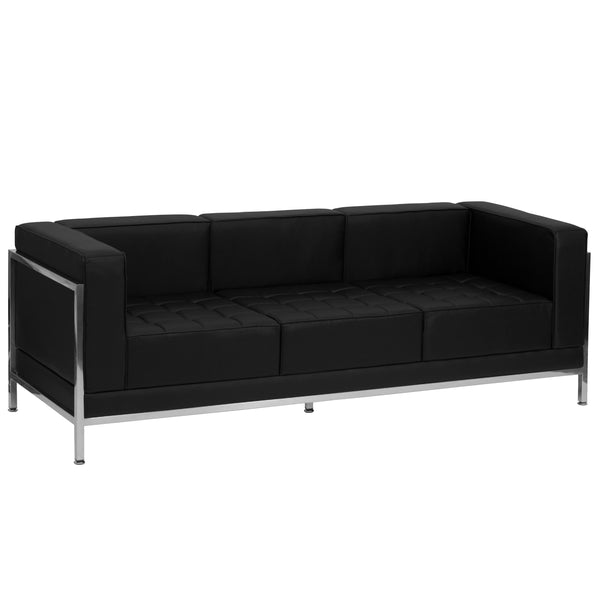Black |#| 5 Piece Black LeatherSoft Modular Sofa & Lounge Chair Set w/ Taut Back &Seat