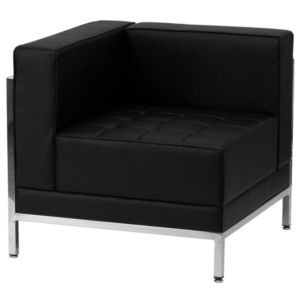 Black |#| 5 Piece Black LeatherSoft Modular Sofa & Lounge Chair Set w/ Taut Back &Seat
