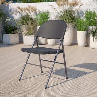 HERCULES Series 330 lb. Capacity Plastic Folding Chair with Charcoal Frame