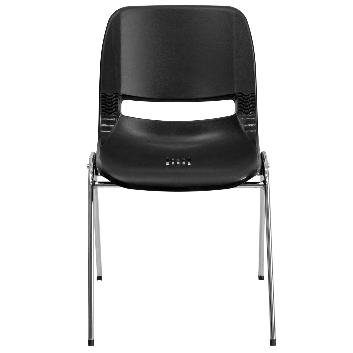 Black Plastic/Chrome Frame |#| 440 lb. Rated Kid's Black Ergonomic Stack Chair - Chrome Frame-14inch Seat Height