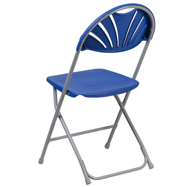 Blue |#| 650 lb. Capacity Blue Plastic Fan Back Folding Chair - Commercial & Event Chairs