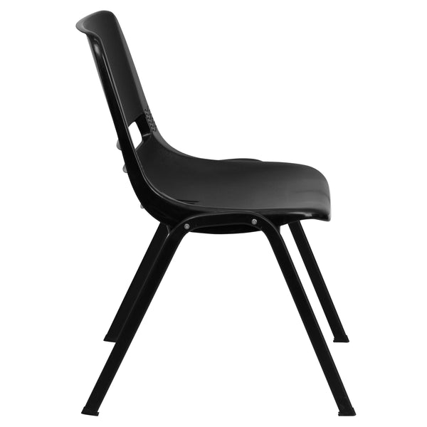 Black Plastic/Black Frame |#| 661 lb. Capacity Black Ergonomic Stack Chair w/ Black Frame-16inch Seat Height