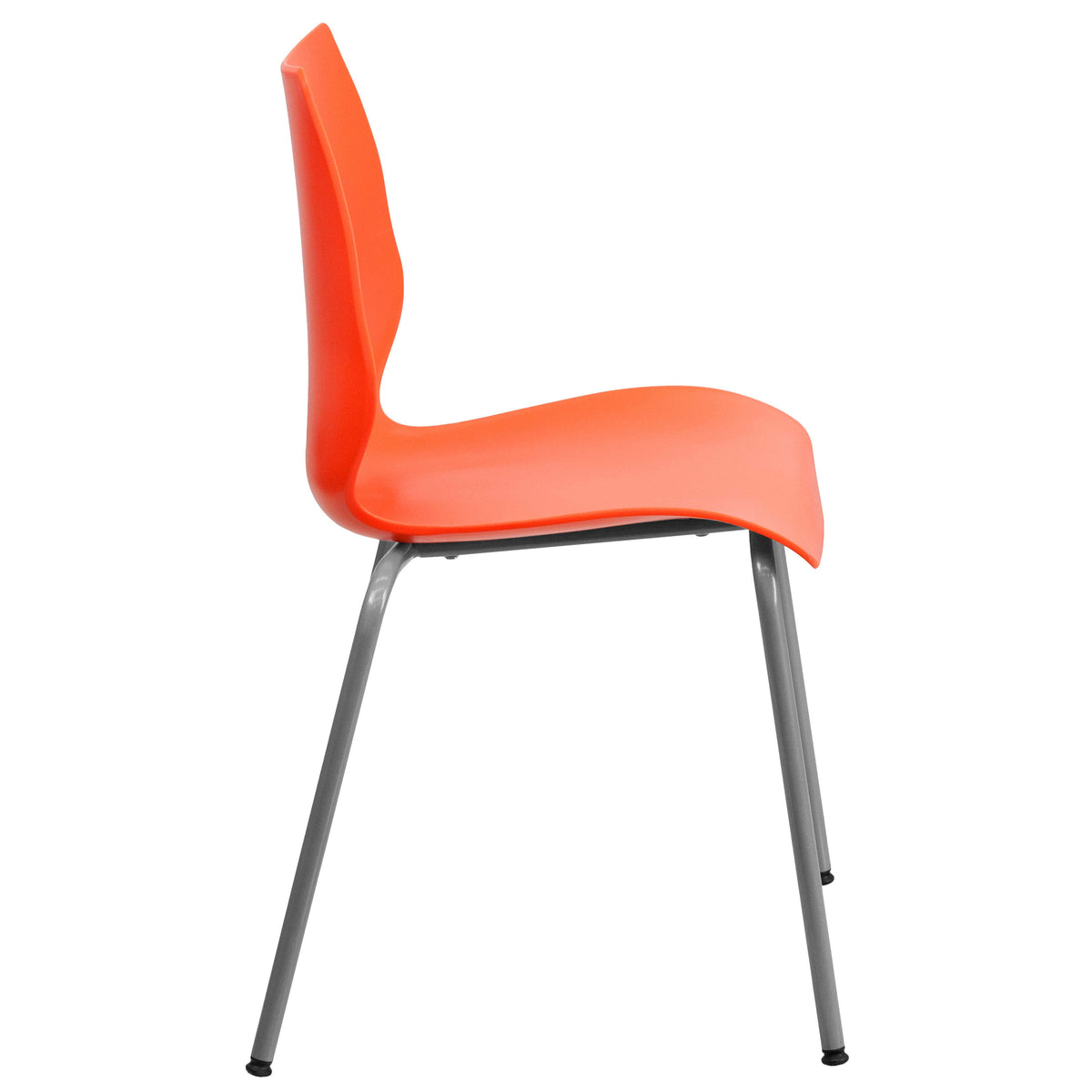 Orange |#| 770 lb. Capacity Orange Stack Chair with Lumbar Support and Silver Frame