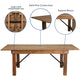 7' x 40inch Rustic Folding Farm Table Set with 4 Cross Back Chairs and Cushions