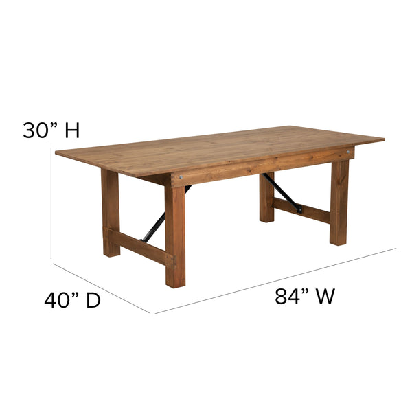 7' x 40inch Rustic Folding Farm Table Set with 4 Cross Back Chairs and Cushions