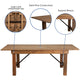 7' x 40inch Rustic Folding Farm Table Set with 8 Cross Back Chairs and Cushions