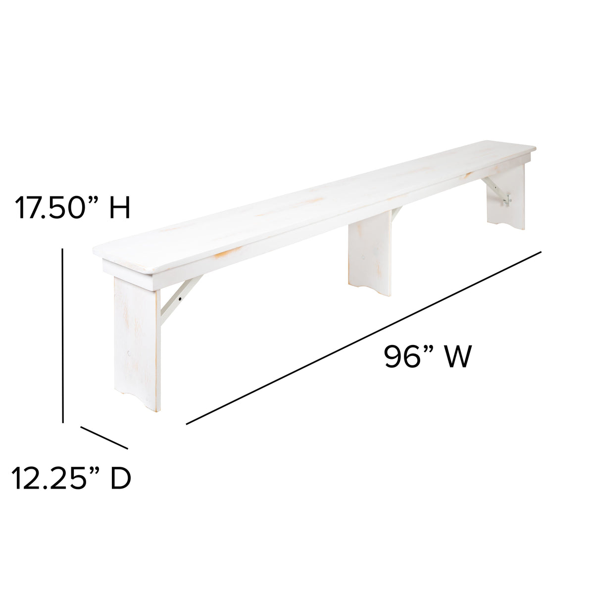 Antique Rustic White |#| 5 Piece Set-8' x 40inch Antique Rustic White Folding Farm Table and Four Bench Set