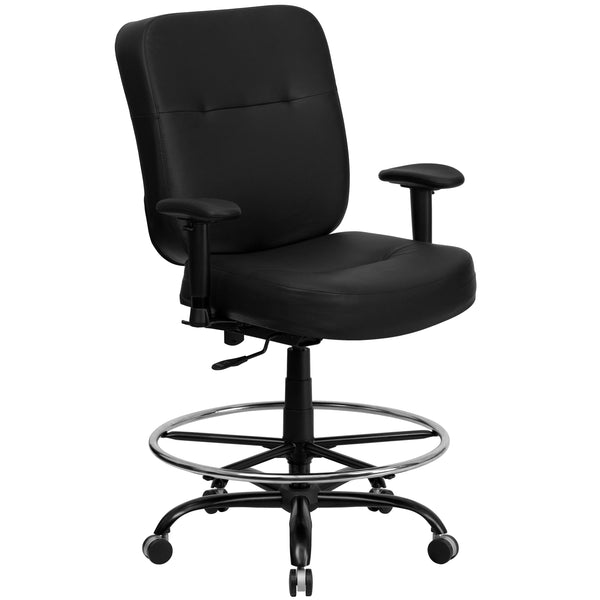 Black LeatherSoft |#| Big & Tall 400 lb. Rated Black REC Back LeatherSoft Ergonomic Drafting Chair