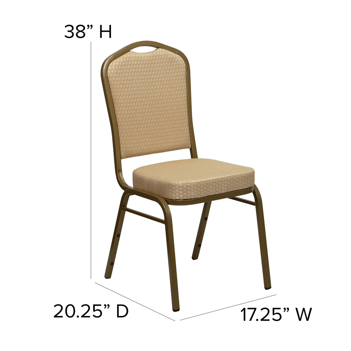 Beige Patterned Fabric/Gold Frame |#| Crown Back Stacking Banquet Chair in Beige Patterned Fabric - Gold Frame