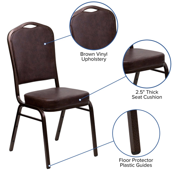 Brown Vinyl/Copper Vein Frame |#| Crown Back Stacking Banquet Chair in Brown Vinyl - Copper Vein Frame