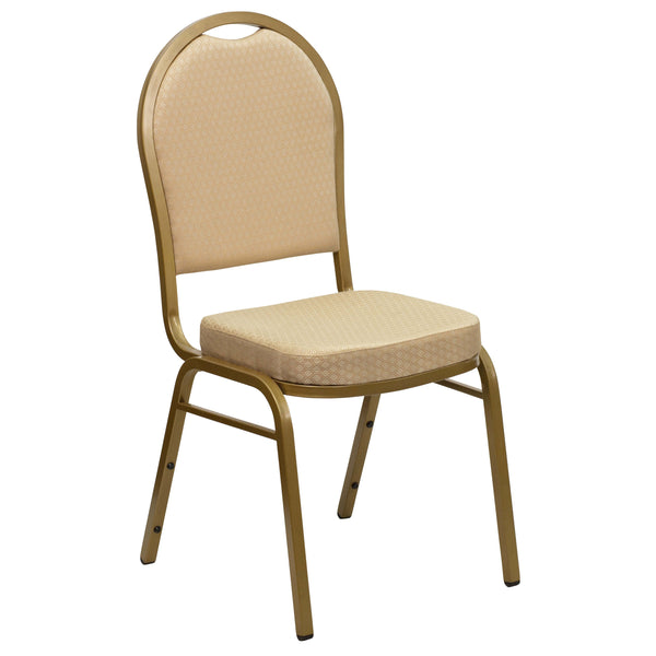 Beige Patterned Fabric/Gold Frame |#| Dome Back Stacking Banquet Chair in Beige Patterned Fabric - Gold Frame