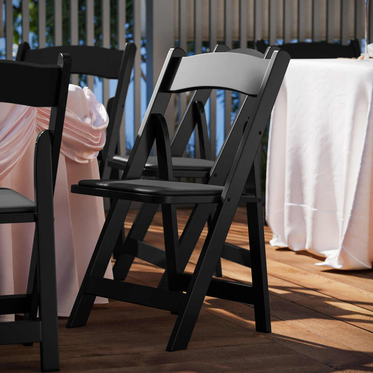 Black |#| Black Wood Folding Chair with Vinyl Padded Seat