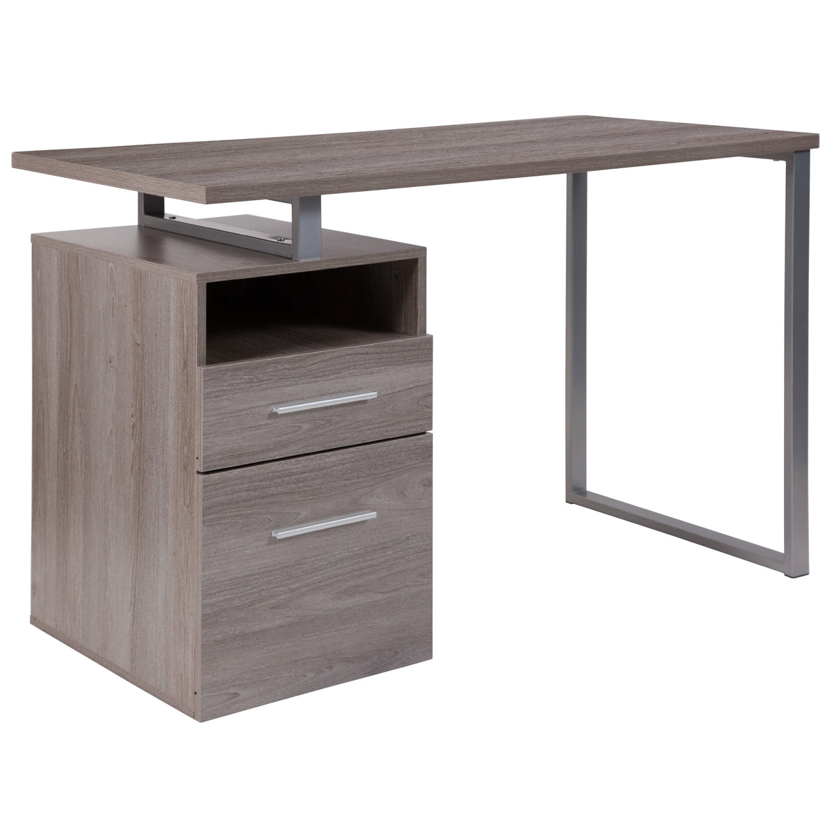 Light Ash |#| Lt Ash Wood Grain Finish Computer Desk with Two Drawers and Silver Metal Frame