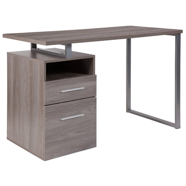 Light Ash |#| Lt Ash Wood Grain Finish Computer Desk with Two Drawers and Silver Metal Frame