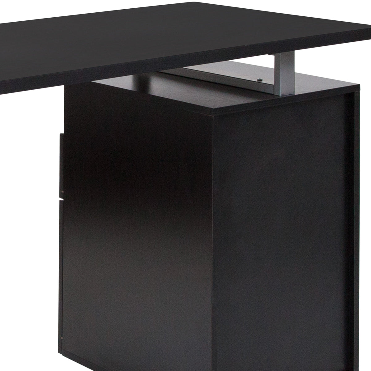 Dark Ash |#| Dk Ash Wood Grain Finish Computer Desk with Two Drawers and Silver Metal Frame