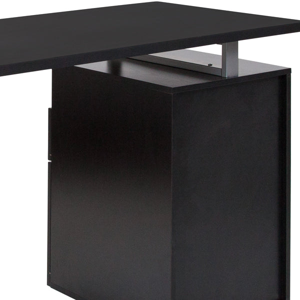 Dark Ash |#| Dk Ash Wood Grain Finish Computer Desk with Two Drawers and Silver Metal Frame