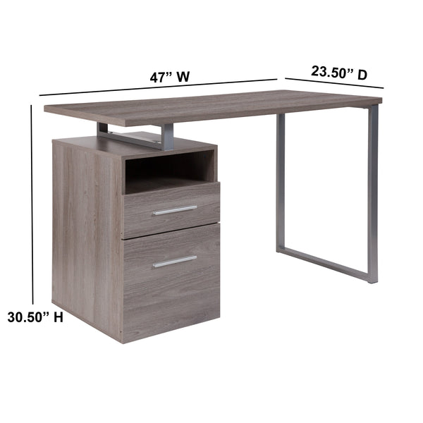 Light Ash |#| Lt Ash Wood Grain Finish Computer Desk with Two Drawers and Silver Metal Frame
