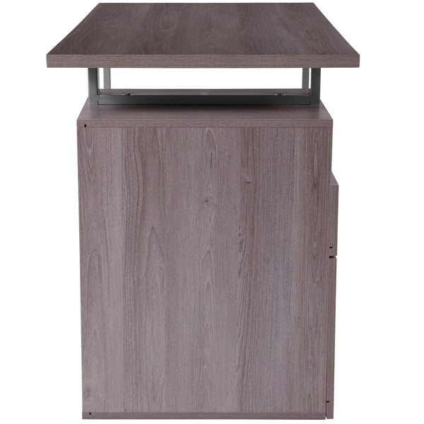 Light Ash |#| Lt Ash Wood Grain Finish Computer Desk with Two Drawers and Silver Metal Frame