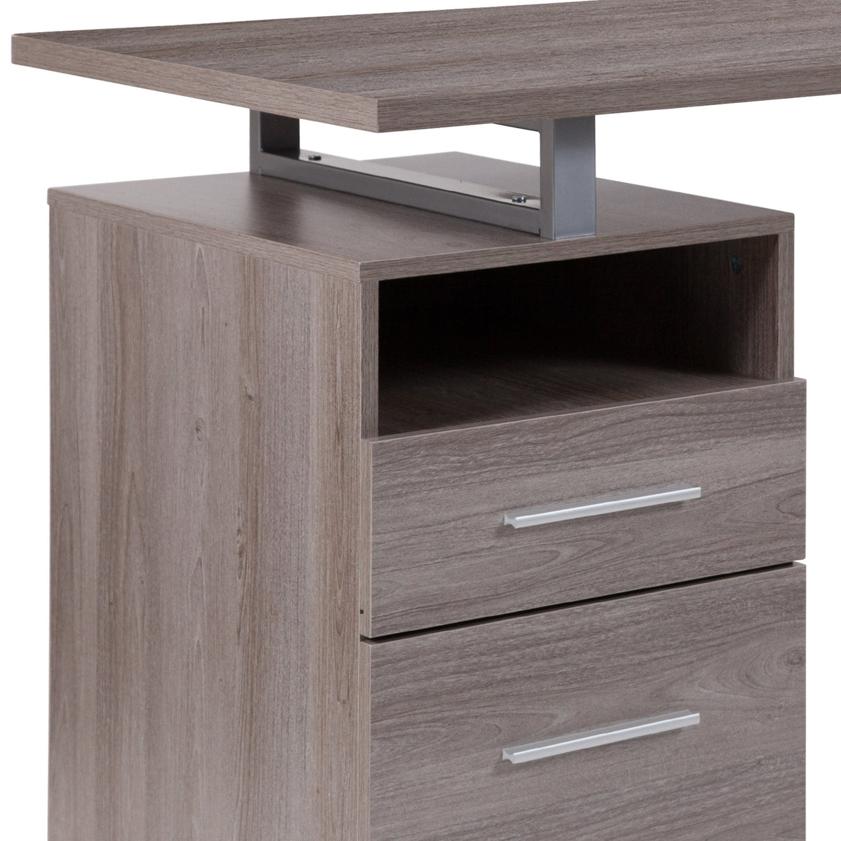Light Ash |#| Lt Ash Wood Grain Finish Computer Desk with Two Drawers and Silver Metal Frame