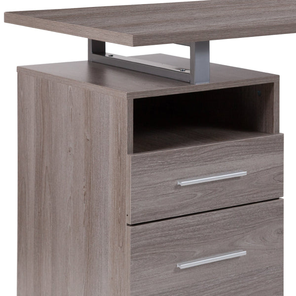 Light Ash |#| Lt Ash Wood Grain Finish Computer Desk with Two Drawers and Silver Metal Frame