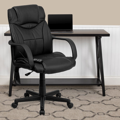 High Back Ergonomic Massaging LeatherSoft Executive Swivel Office Chair with Arms