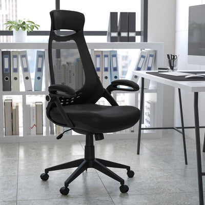 High Back Mesh Executive Swivel Office Chair with Flip-Up Arms - View 2