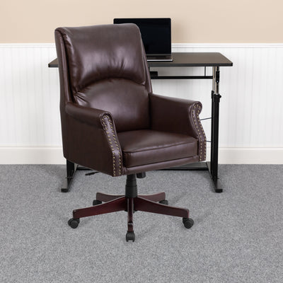 High Back Pillow Back LeatherSoft Executive Swivel Office Chair with Arms