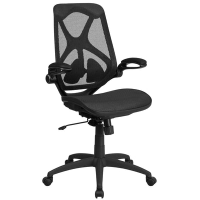 High Back Transparent Mesh Executive Swivel Ergonomic Office Chair with Adjustable Lumbar, 2-Paddle Control and Flip-Up Arms - View 1