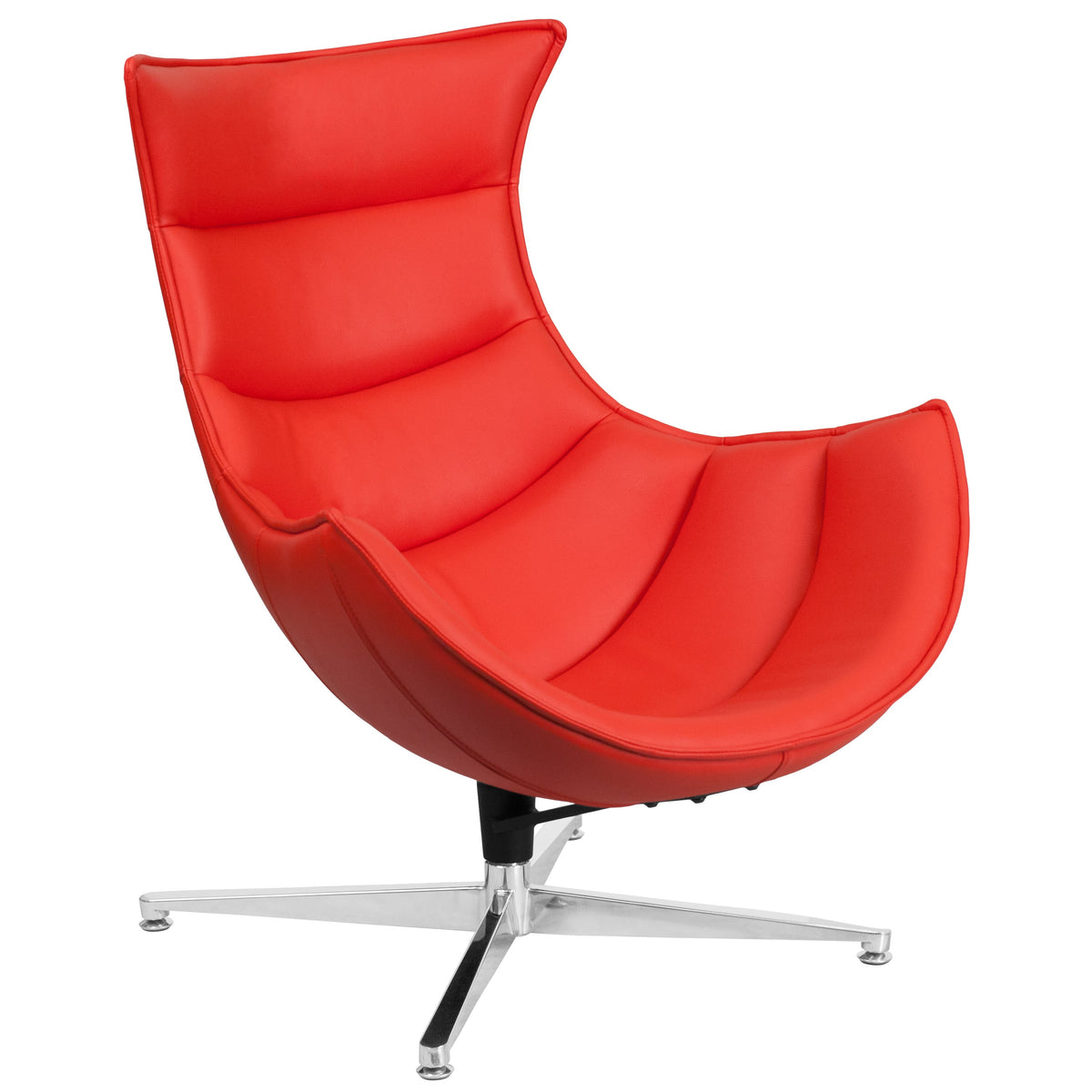 Red |#| Red LeatherSoft Upholstered Swivel Cocoon Chair with Integrated Arms