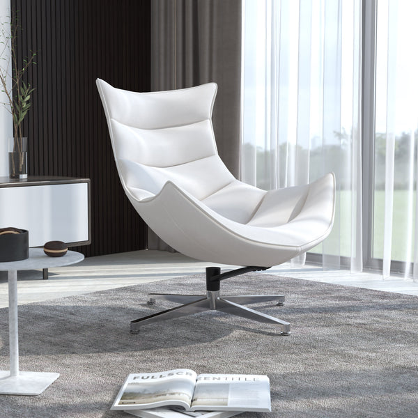 Creamy White |#| White LeatherSoft Upholstered Swivel Cocoon Chair with Integrated Arms