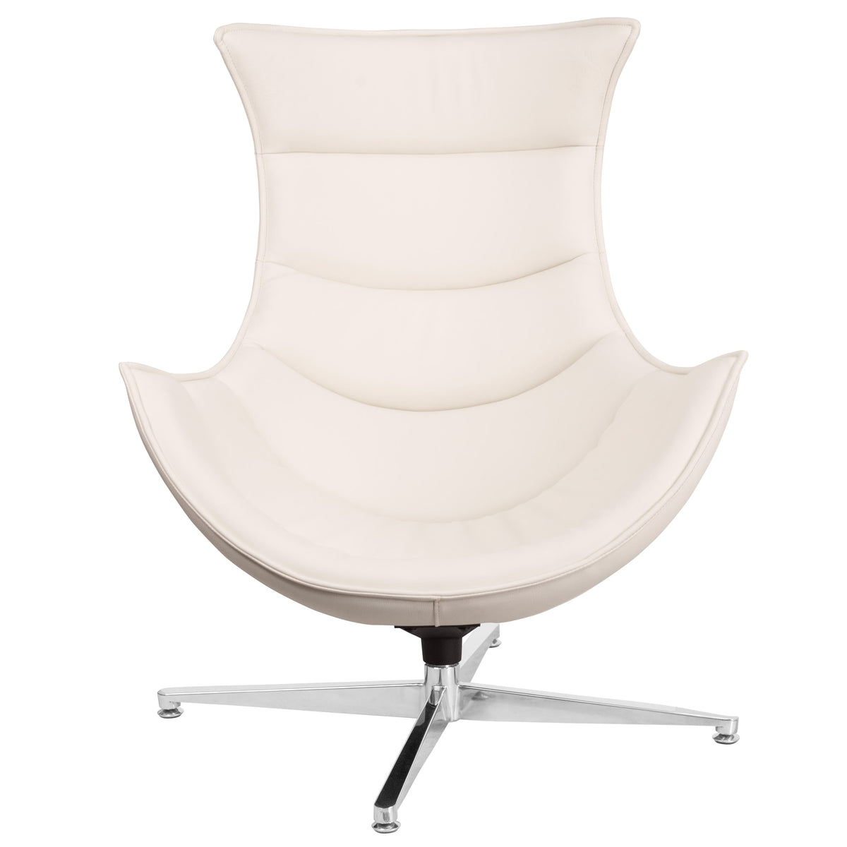 Creamy White |#| White LeatherSoft Upholstered Swivel Cocoon Chair with Integrated Arms