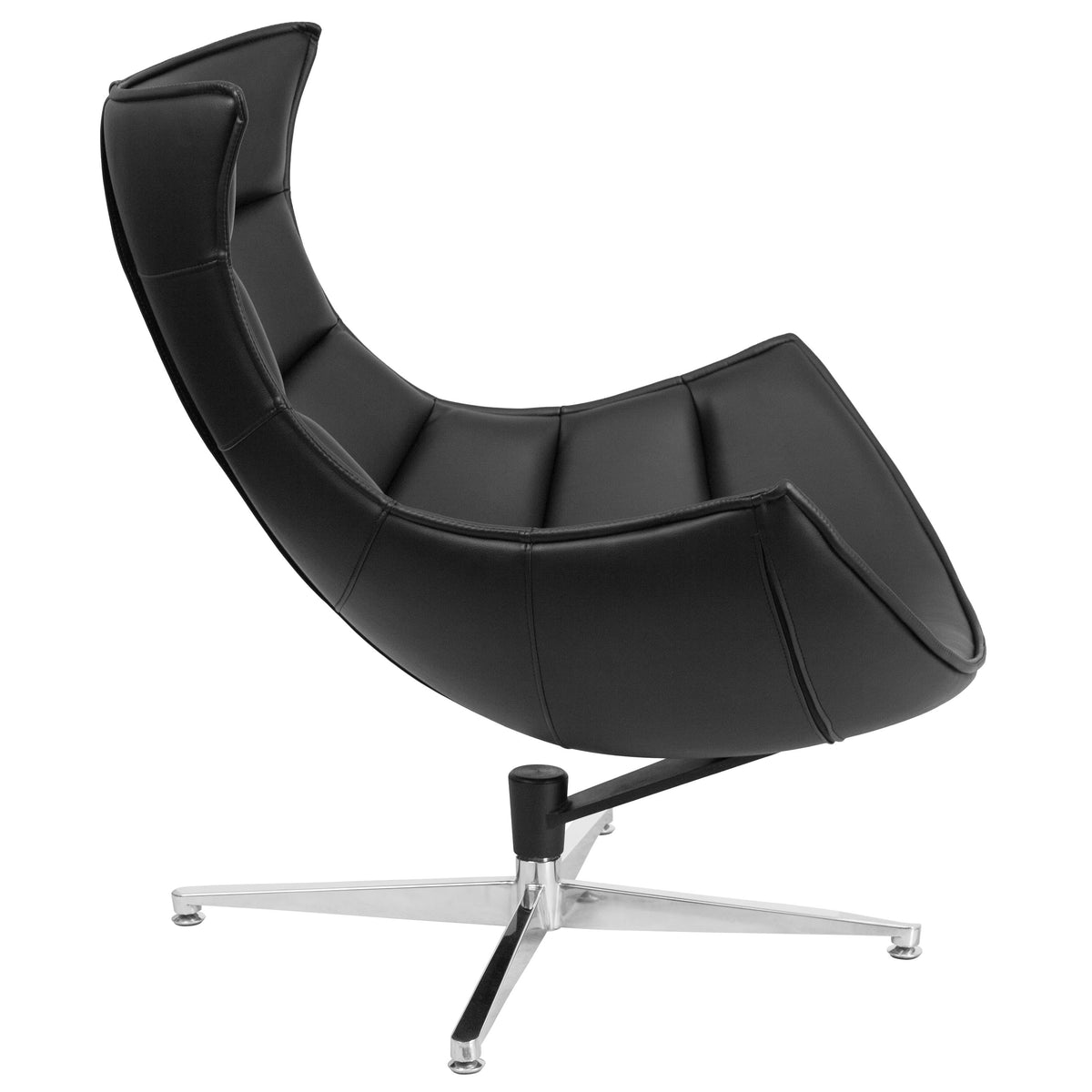 Black |#| Black LeatherSoft Upholstered Swivel Cocoon Chair w/Integrated Curved Arms