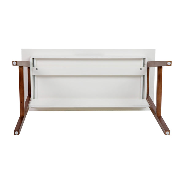 White Top/Walnut Frame |#| Home Office Writing Computer Desk with Drawer - Table Desk, White/Walnut