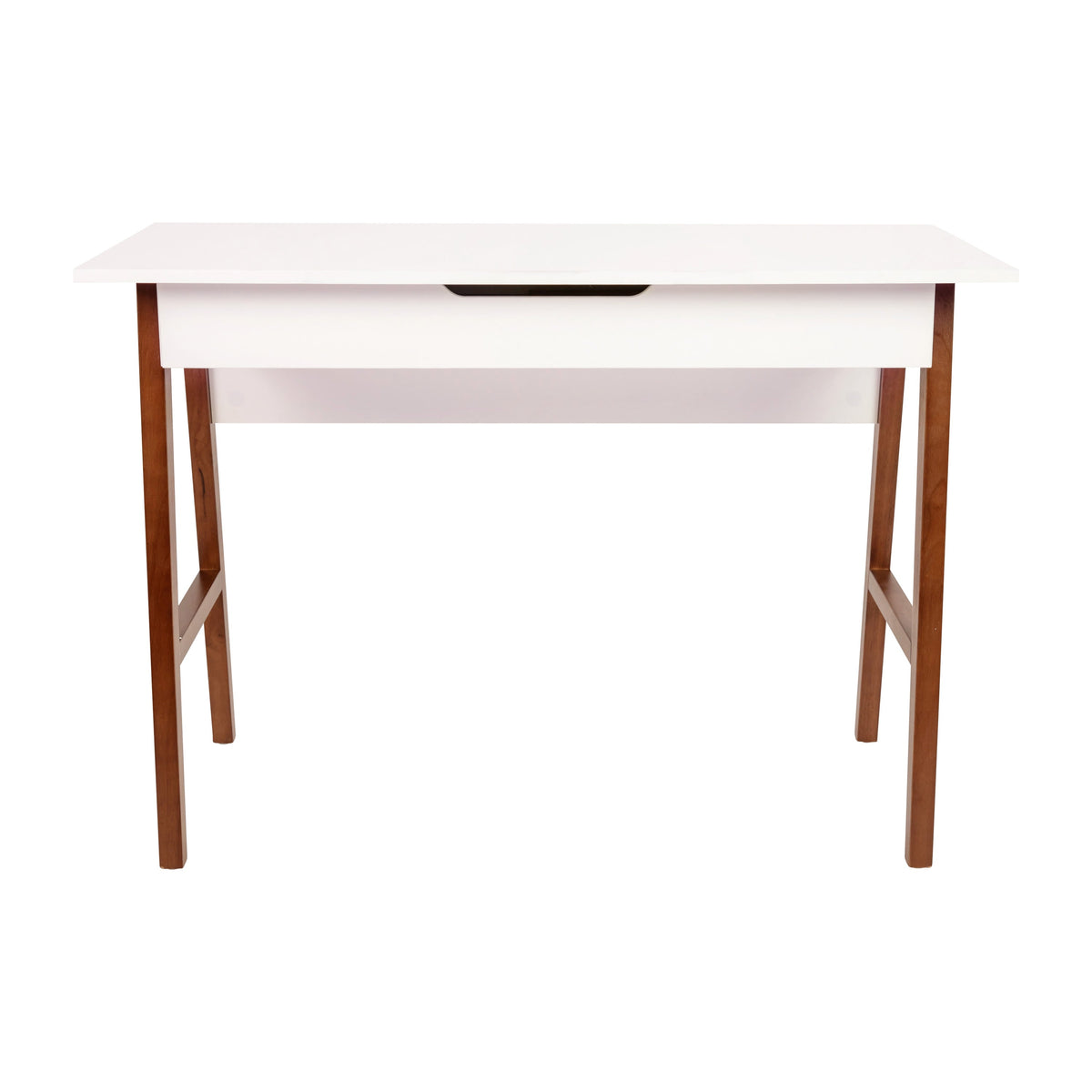 White Top/Walnut Frame |#| Home Office Writing Computer Desk with Drawer - Table Desk, White/Walnut