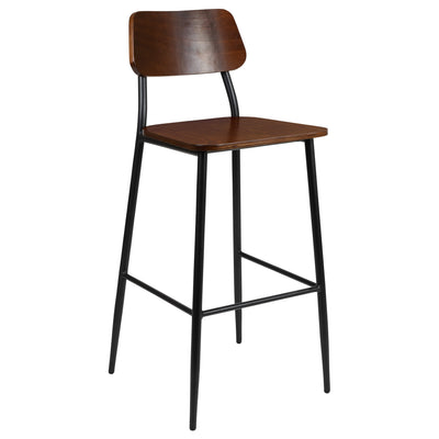 Industrial Barstool with Steel Frame and Rustic Wood Seat - View 1