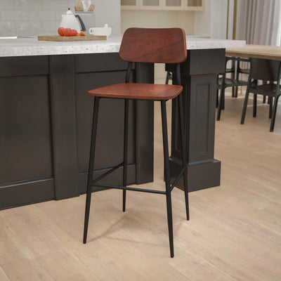 Industrial Barstool with Steel Frame and Rustic Wood Seat - View 2