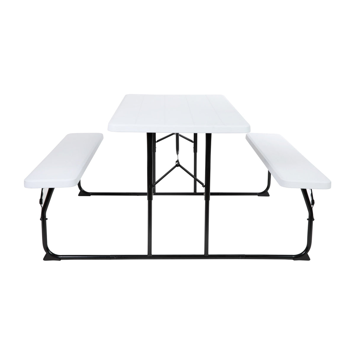 White |#| All-In-One Folding Picnic Table and Bench Set - Adult Size, White Wood Grain
