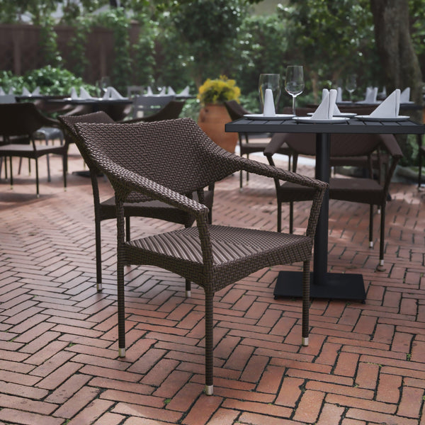 Espresso |#| All Weather Commercial Grade PE Rattan Stacking Patio Chairs in Espresso