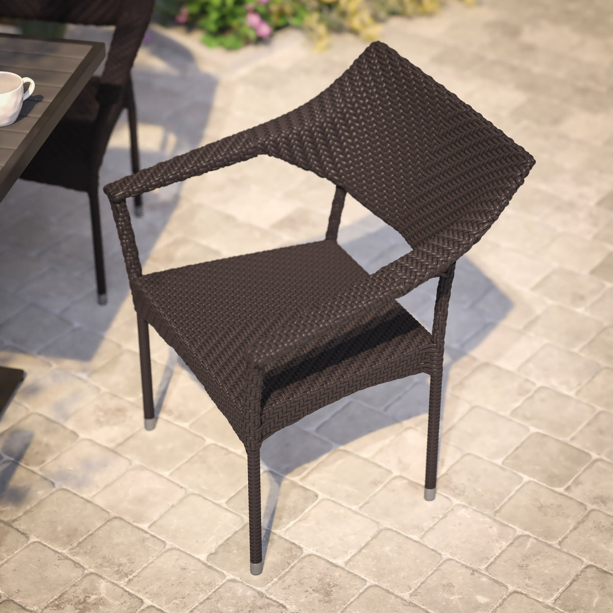 Espresso |#| All Weather Commercial Grade PE Rattan Stacking Patio Chairs in Espresso