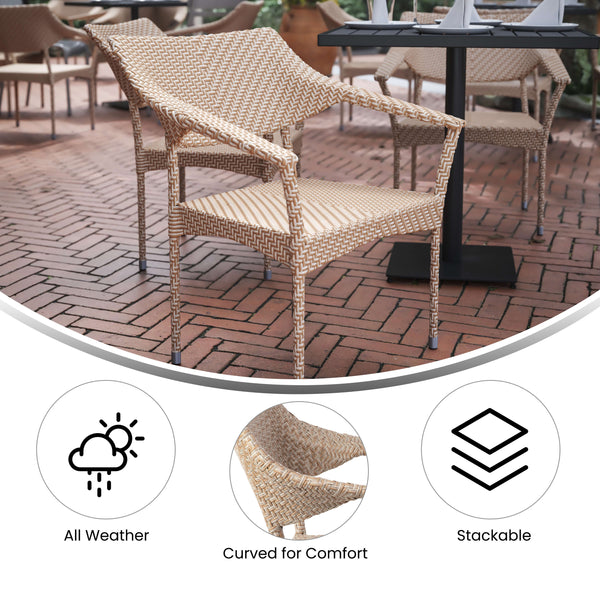 Natural |#| All Weather Commercial Grade PE Rattan Stacking Patio Chairs in Natural