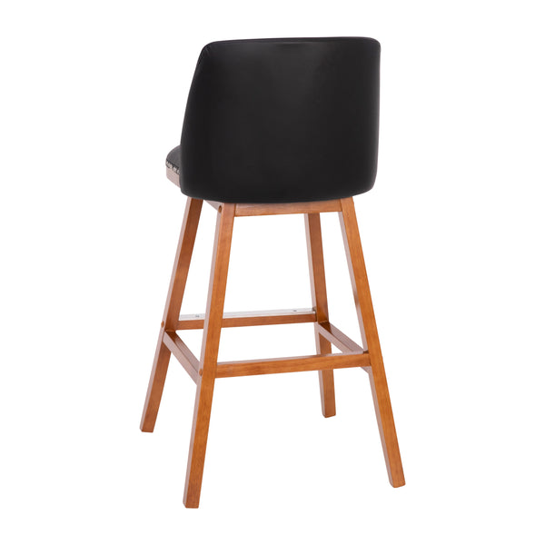 Black LeatherSoft |#| 2 Pack Commercial Walnut Finish Wood Barstools with Nail Trim-Black LeatherSoft