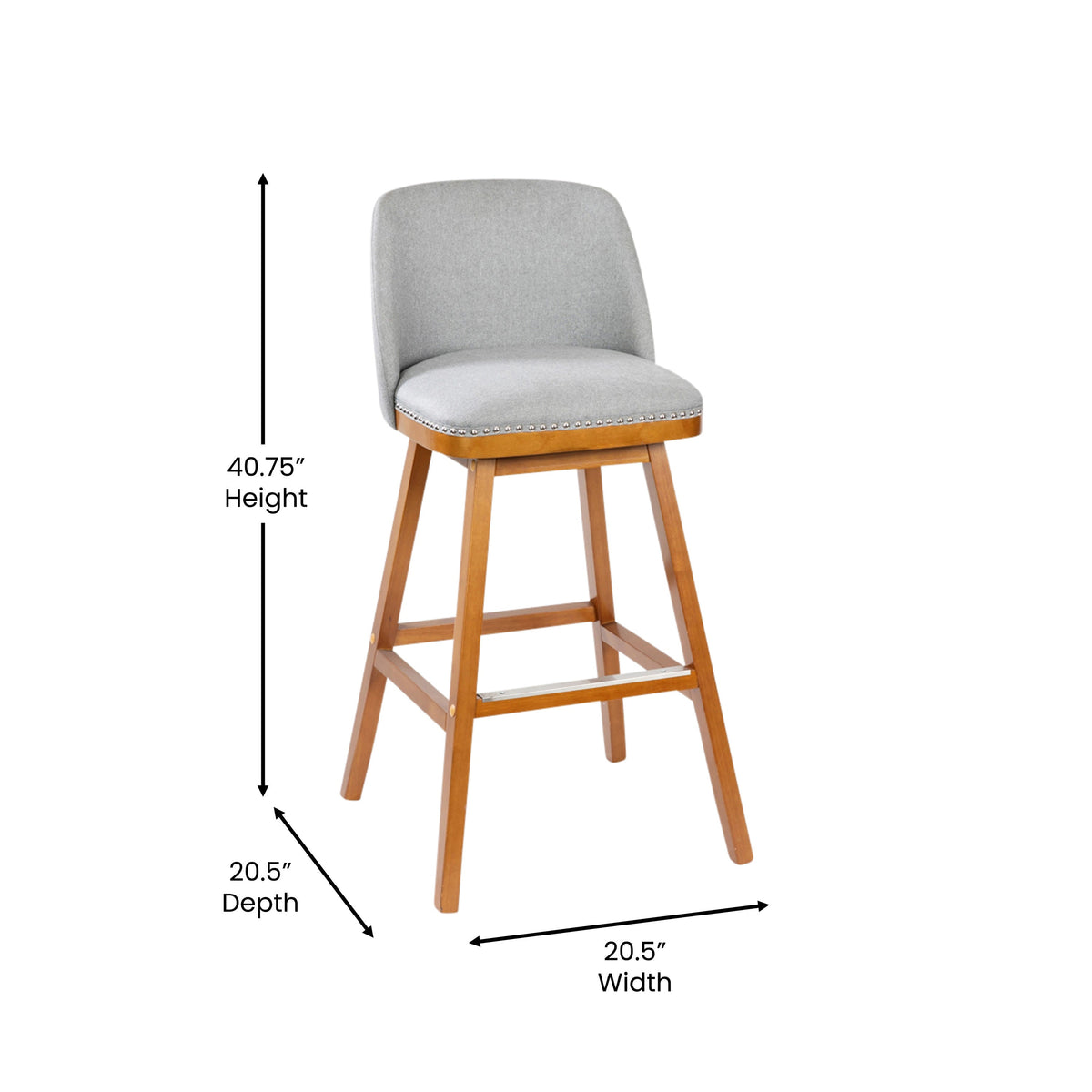 Gray Faux Linen |#| 2 Pack Commercial Walnut Finish Wood Barstools with Nail Trim-Gray Faux Linen