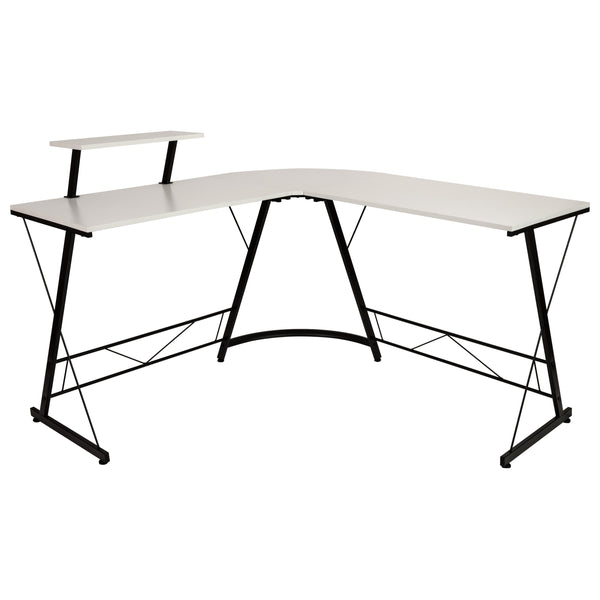 White Top/Black Frame |#| L-Shaped Computer White Desk, Gaming Desk, Home Office Desk, Black Frame