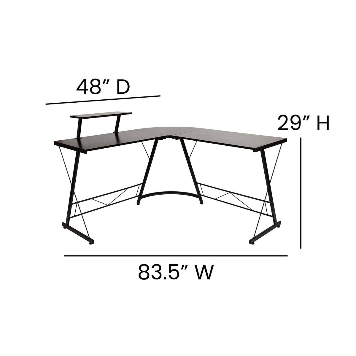 Black Top/Black Frame |#| L-Shaped Computer Black Desk, Gaming Desk, Home Office Desk, Black Frame