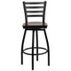 Walnut Wood Seat/Black Metal Frame |#| Black Ladder Back Swivel Metal Barstool - Walnut Wood Seat