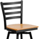 Natural Wood Seat/Black Metal Frame |#| Black Ladder Back Swivel Metal Barstool - Natural Wood Seat